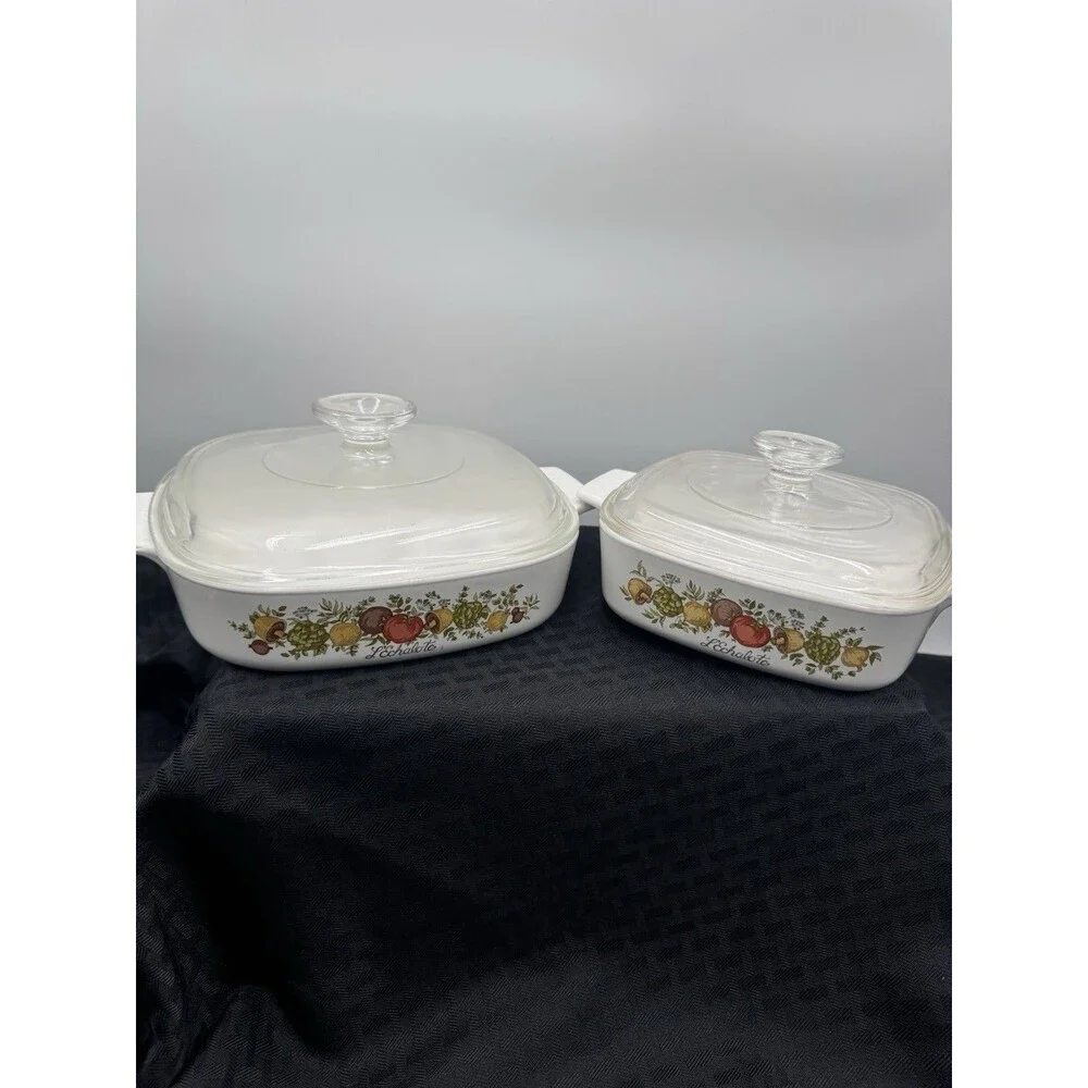 Set Of 2 Spice Of Life Corningwear Baking Dishes With Lids